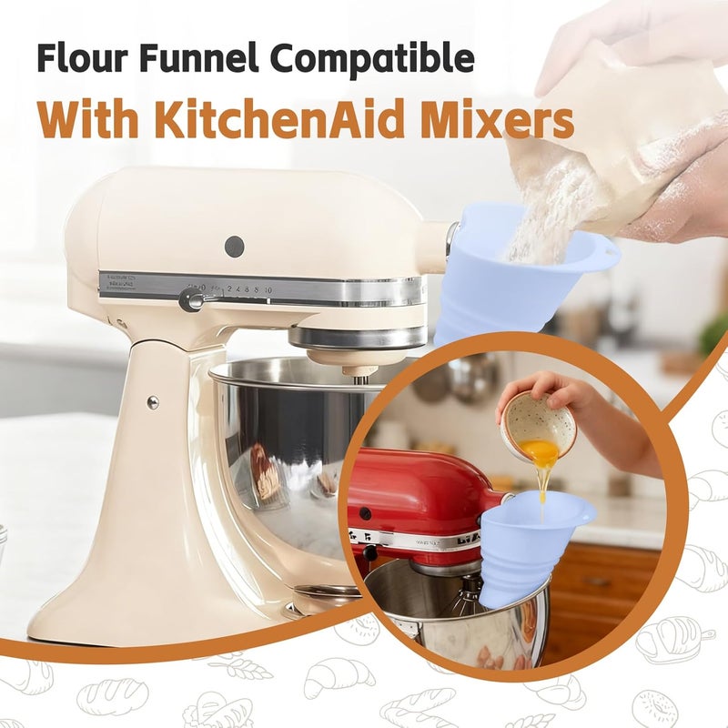 Amoner Flour Funnel for Kitchen Aid Mixer - Stand Mixer Attachment Compatible with (KSM150) 4.5-5 Qt Tilt-Head Mixers,Easy Pour Anti-Splash Baking Tool, Dishwasher Safe, for Egg Liquid and Both Flour -Blue - Image 2